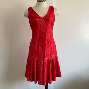 JS Collections Red V-Neck Sleeveless Fit & Flare Mini Dress